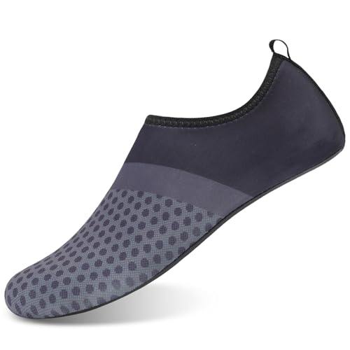 Mens Womens Water Shoes Quick Dry Barefoot Shoes Non-Slip Aqua Socks for Beach Swim Dark Grey Splicing2