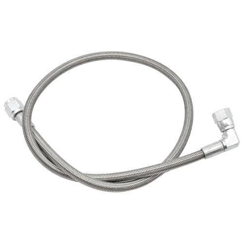 Image of SecosAutoparts 24 inch 7 /16-20 4AN Stainless Turbo Oil Feed Line 90 Degree Straight Hose PTFE Line Hose End Pressure Stainless Remote Turbocharger #551871