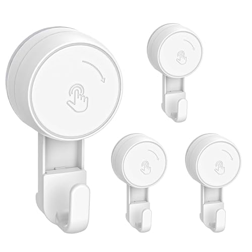 Ulinek Set di 4 Ganci a Ventosa in Plastica, Gancio Ventosa a Parete Forte, Gancio Appendini Senza Foratura, Appendi Aaccappatoio Impermeabile e Resistente, Porta Asciugamani Ventosa Bagno 5KG Bianco