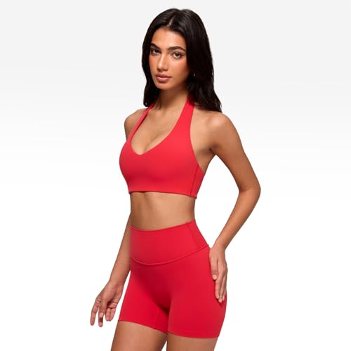 Image of INGIA Halter Longline Sports Bra Padded | Yoga, Workout, Low Back, Crop Top, with Built in Bra, for Women