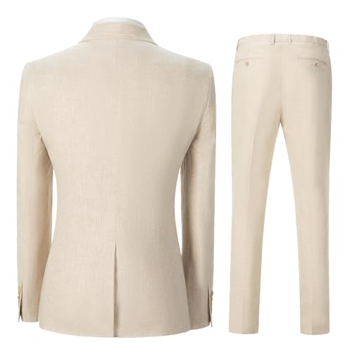 SOLOVEDRESS Men's 2 Pieces Suit Regular Solid Fit Summer Suit Cotton Linen Business Tuxedo Pants Set for Wedding Party2