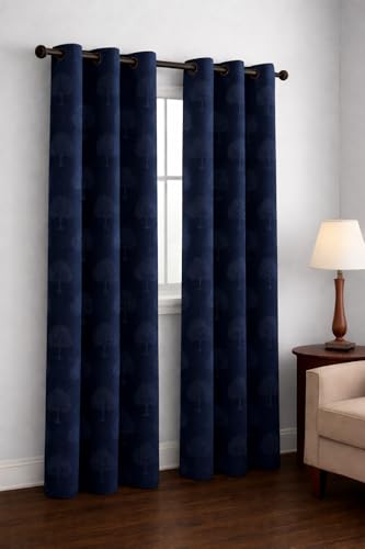 Image of Velvet Long Door Curtains 9 Feet Set of 2 | Solid |Thermal Insulated Parda |Eyelet Ring Curtain for Living Room, Bedroom & Study|(152 x 274 cm)|Perfect for Home Decor (Navy Blue, 9)