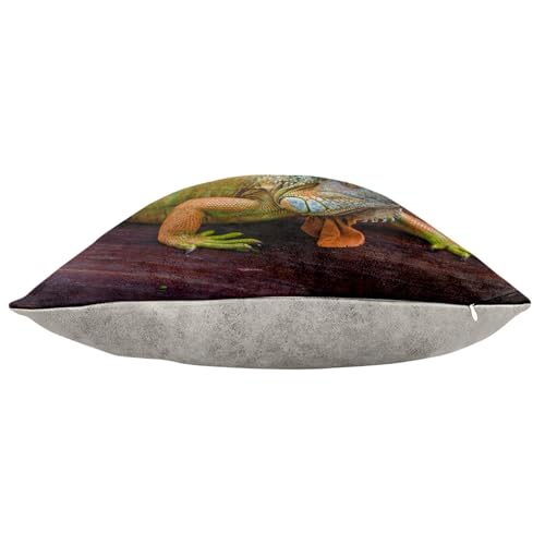 Coussin similicuir blanc lavable décor iguane vert pour salon moderne