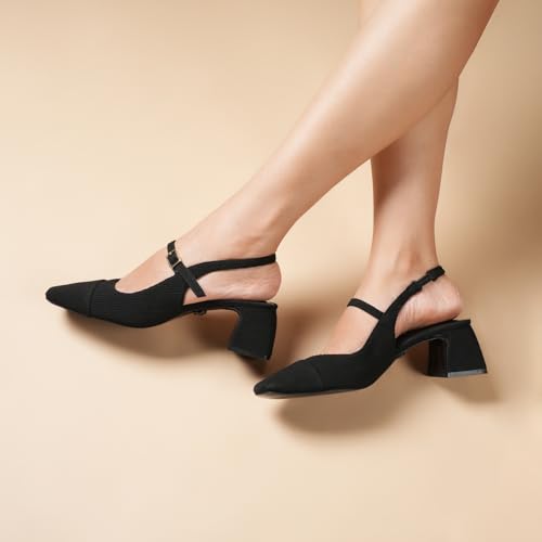 Image of Theater Women Twiggy Mary Jane Block Heel Sandals with Square Toe and Adjustable Buckle Slingback | Cushioned Comfort for Office & Formal Wear