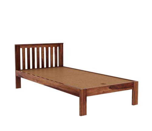 Image of KR Furniture Single Bed with Headboard | Solid Sheesham Wood Bed Frame | Strong Wooden Cot for Bedroom, Guest Room & Hostel Use | Minimalist Bed | 6 * 3 ft | Natural Finish