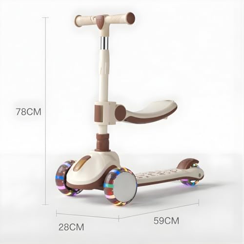 Image of CloudGlide 2-in-1 Kids Scooter - Minimalist Edition | Seat + Standing Mode |PU Flashing LED Wheels | Ideal for 3-12 Years Old Boys & Girls.(KS-267-Brown).