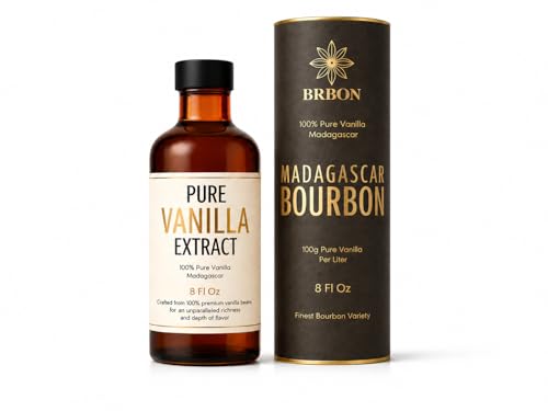BRBON 8oz Pure Vanilla Extract | Made from Premium Madagascar Bourbon Vanilla Beans | Pure Extract Perfect for Baking, Cooking & Desserts | Non-GMO, Gluten-Free, Vegan & Kosher | 8oz. Bottle