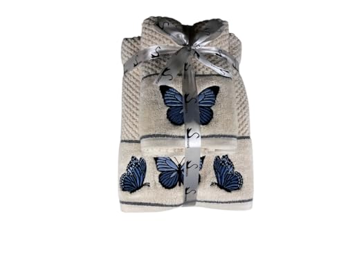 Image of SENSES By Riba Cotton Embroidered Towel Set, 550 GSM Soft & Absorbent, Antimicrobial, Oeko-Tex Certified | Ideal for Home & Gifting, Pack of 4 (2 Bath 27 inchX50 inch + 2 Hand Towels 16 inchX26 inch) - Style 11