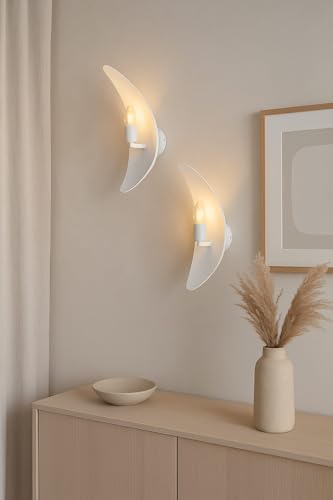 Image of BENE Apia Mild Steel Indoor Modern Wall Light, E-27 Base Wall Lamp for Home Decor - Living Room, Bedroom, Hallway, Staircase, Foyer, 36 cm (White, Pack of 2)