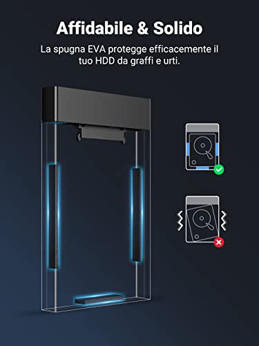 UGREEN Case Esterno per Disco Rigido USB 3.0, Enclosure Hard Disk 2.5" con UASP 5Gbps, Custodia SSD SATA da 9,5mm/ 7mm HDD, Compatibile con WD Toshiba Seagate Hitachi e con Cavo 30cm - Immagine 3