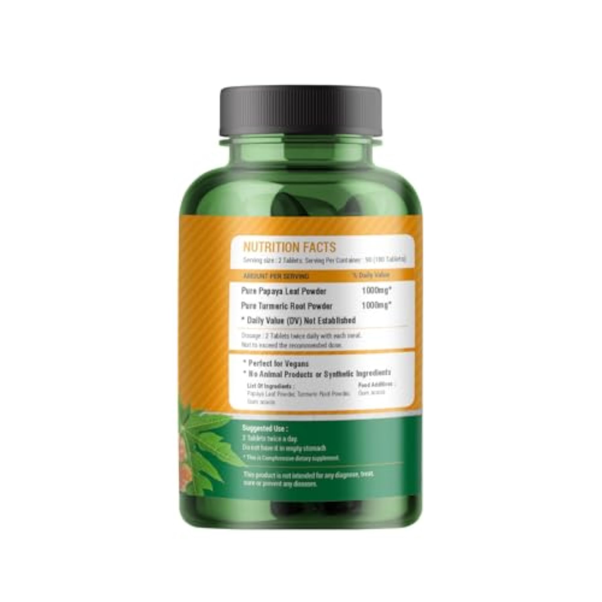 Genius Herbs Papaya Turmeric Tablets 1000 mg, 180 Count