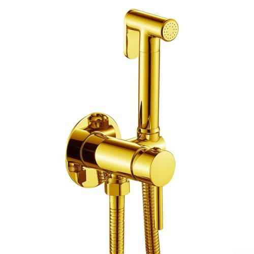Adjustable Bidet Spray Set with Zinc Alloy Wall Mounted Sprayer, Toilet Bidet Hose Kit, Chrome/Black/Gold Angle Valve for Bathroom(Gold)