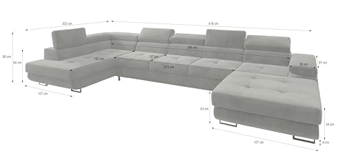 Masseno Ecksofa TORIVA L-S mit Schlaffunktion U-Form, Sofa mit Bettkasten, Wohnzimmersofa, Couch, Soffa, Bettsofa, Couchgarnitur- Wrzosowy, Monolith 62 – Bild 4
