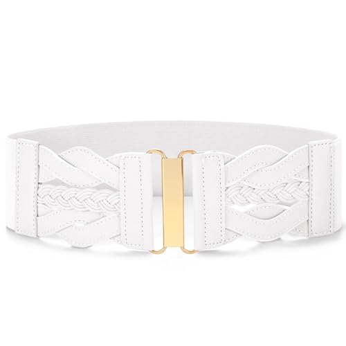 SANSTHS Vintage Stretchy Belt for Women, Womens Wide Elastic Belts for Dresses Coats, Fashion Womens Belts with Gold Buckle