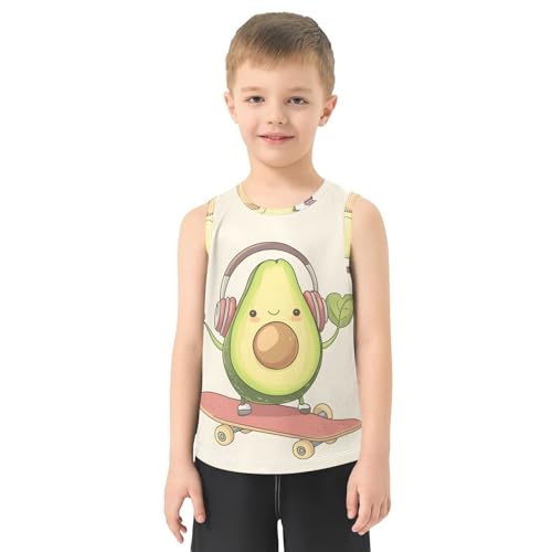 Boys' Tank Top Shirt Avocado with Headphones on Skateboard Sleeveless T-Shirts2