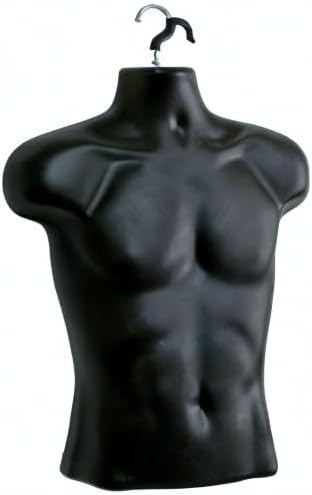 Miniatura 10 de DisplayTown 2 juegos de maniquí negro masculino y femenino con espalda hueca y cuerpo apilable con ganchos colgantes para exhibición de camisetas,
