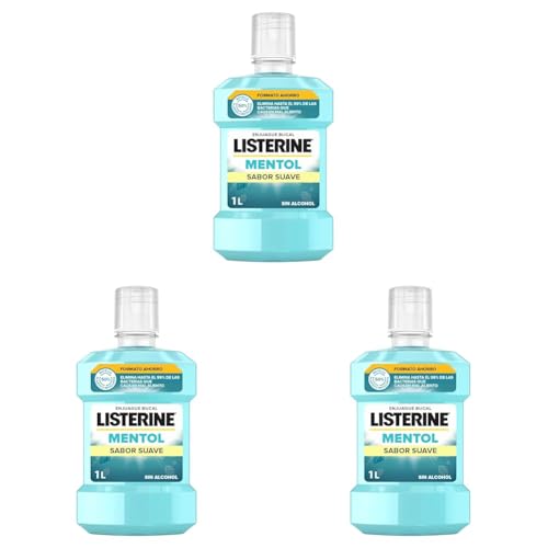 Listerine Enjuague Bucal Mentol Sabor Suave, 1000 ml (Paquete de 3)