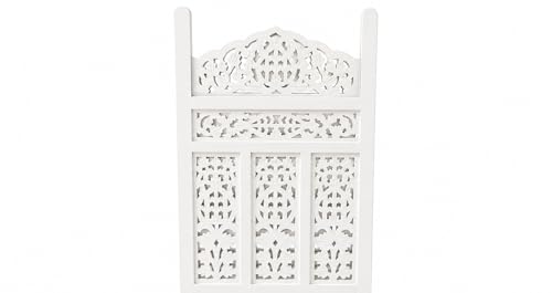 Image of Home & Goods International Wooden Room Divider Partition - Wood Screen Separator for Living Room, Bedroom, Office, Restaurant || Kangra Badrun Design, White (Single Panel)