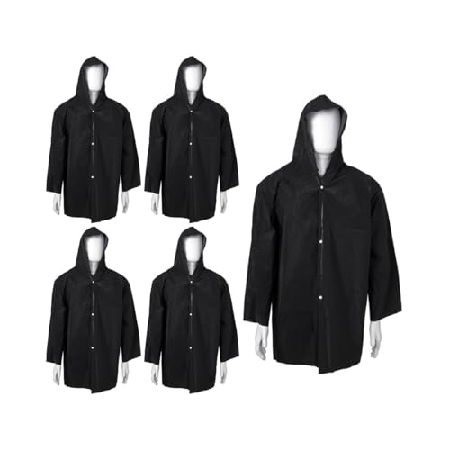 Kit 5 Capa de Chuva PVC Impermeável com Capuz (Preto, Único)