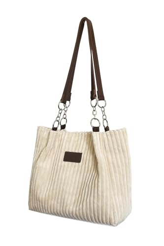 Ulisty Damen Cord Tragetasche Lässig Shopper Umhängetasche Mode Schultertasche Täglich Einkaufstasche Cordtasche Beige