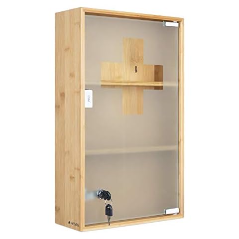 Navaris Botiquín de pared de bambú con cerradura y estanterías Cover