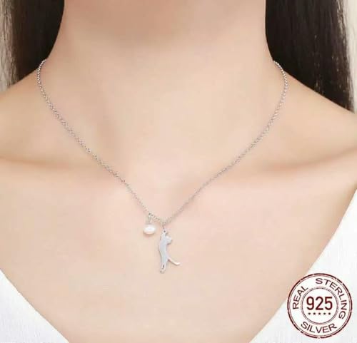 Collier chat argent et perle symbole de douceur pour elle - 2