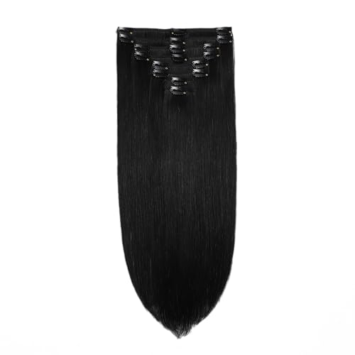 QingChang Clip in Hair Extensions Real Human Hair, Remy Human Hair Extensions Clip ins for Women, Invisible Seamless Natural Straight Double Weft, 8pcs 100g 18inch #1 Jet Black