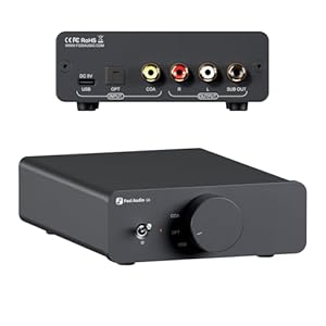 Fosi Audio Q6 Mini-Desktop-DAC, USB C Digital-Analog-Audio-Wandler für Heim-Stereo-Verstärker und Kopfhörerverstärker, optischer/koaxialer Eingang, RCA-Ausgang/Sub-Out, Hi-Res 32bit/768kHz DSD512