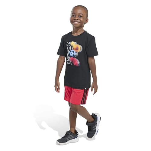 Image of adidas Boys' Short Sleeve Graphic Cotton Tee Shirt and 3-stripe Short Set