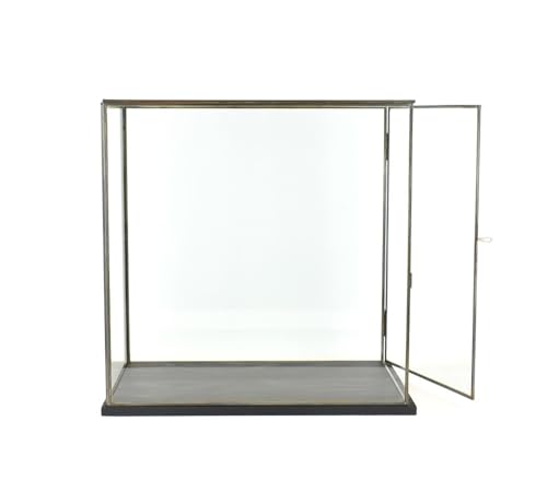 EMH Grande vitrine en verre et métal noir fabriquée à la main avec base et porte noires 41,5 cm