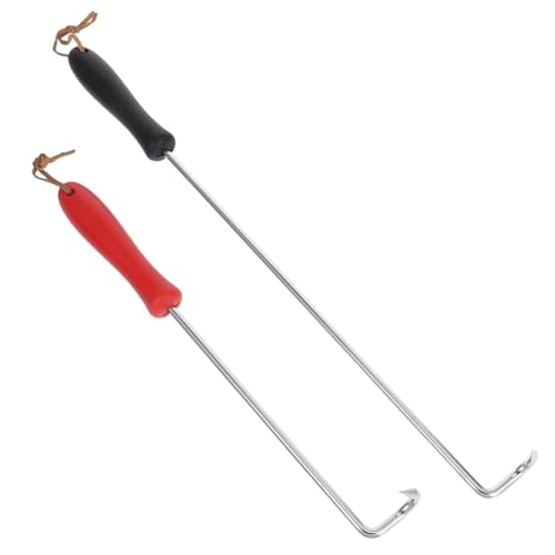 FONDOTIN 2pcs Stainless Steel Bbq Meat Hooks with Heat Resistant Handle Food Flipper Turner for Grilling Smoking and Outdoor Cooking Versatile Meat Processing Tools