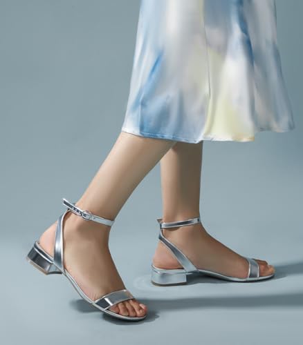 Image of Ankis Women Nude White Gold Black Sandals Open Toe 1 Inch Low Block Heel