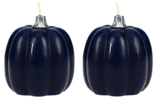 TOS Harvest Pumpkin Candles, Autumn, Fall, Thanksgiving Decorations (Set of 2) (Navy Blue)