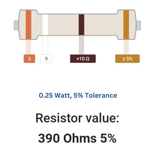 Image of 390 Ohm Resistor 1 /4W 5% Tolerance, Pack of 100 (390 Ohm)