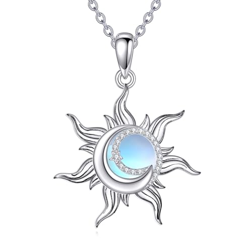 KZX Sun Necklace for Women 925 Sterling Silver Amber/Labradorite Sun Jewelry Gifts for Mother Wife
