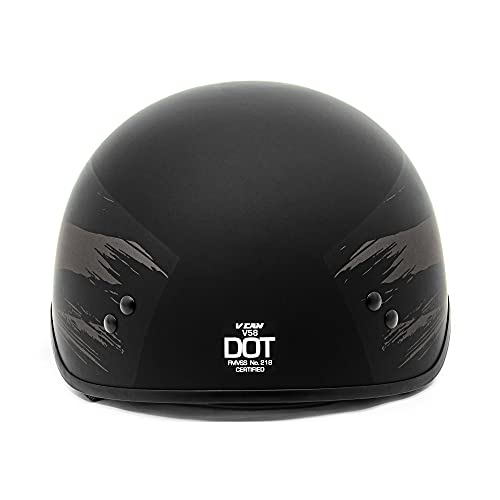 Vcan Cruiser Solid Flat Black Half Face Motorcycle Helmet With Drop-Down Sun Visor, Removable Peak And Quick Release Buckle (Star Trail, Medium) #TOP3