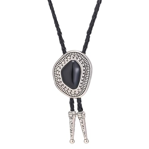Image of Turquoise Bolo Tie for Men, Leather Braided Necktie Western Cowboy Bola Tie Costume Accessories for Men Women