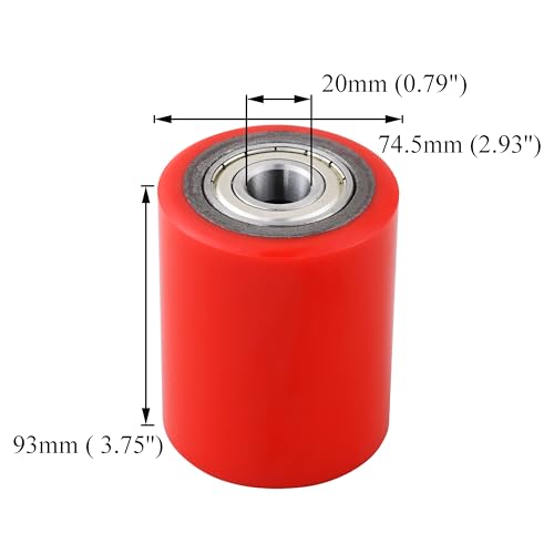 a pair of pallet jacktruck wheels 3 x 37534 745 x 93mm with pre-installed bearings 20mm id pu tread - includes axles and pins by jackcraft