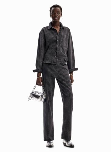 Desigual Pantalon Long en Denim pour Femme Jeans, Noir, 44