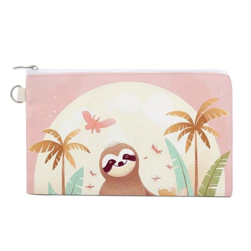 GPFVSJW Sloth Flamingo Canvas Wallet, Large Capacity Handbag Long Wallet Bi-Fold Wallet Change Purse Rfid Blocking Credit Card Holder Wallet for Women Men