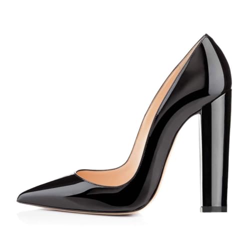 miss left Women Patent Leather Pointed Toe Pumps Slip On Chunky High Heels Office Formal Event Shoes Size 4-16 US2