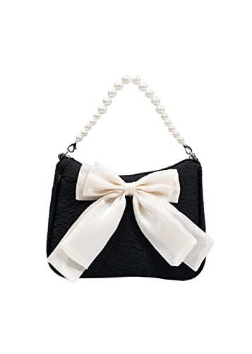 YAQUNICER Women Bow-knot Crossbody Bag Pearl Chain Handbag Small Square Bags Purse