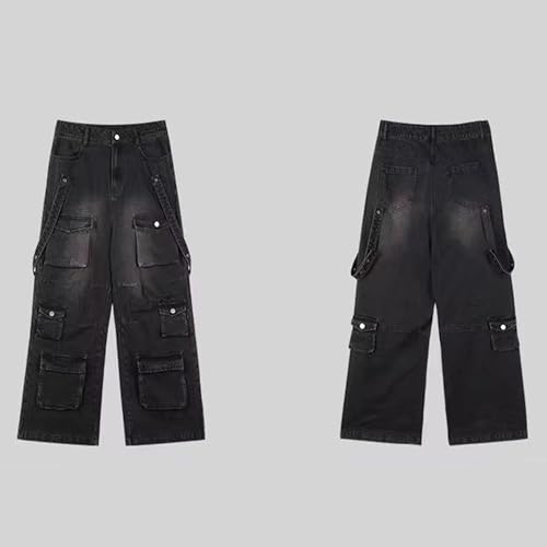 Baggy Cargo Jeans for Men Women Hip Hop High Waisted Casual Streetwear with Pockets3