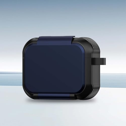 Étui AirPods Pro 2025 bleu foncé avec coque antichoc et support miroir