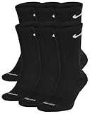 Nike Everyday Plus Dri-FIT Cushioned Crew Long Athletic Training Casual Socks - 6 Pack (US, Alpha, Medium, Regular, Regular, Black)