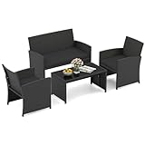 【Design élégant en rotin】Fabriqué avec du rotin PE noir tissé à la main, ce canapé d'extérieur offre une durabilité prolongée grâce à ses propriétés résistantes au soleil et à la décoloration. La texture finement tissée apporte une touche d’élégance à tout espace extérieur.