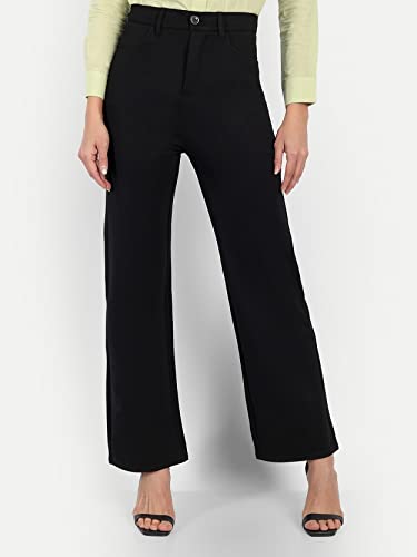 Image of Broadstar Women Black Staright Fit High Rise Easy Wash Trouser