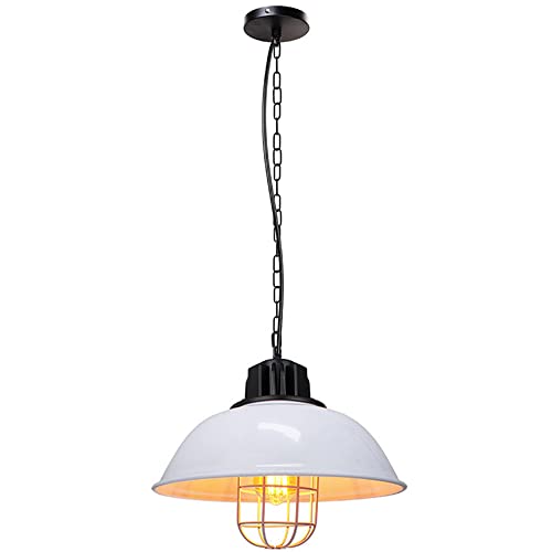 LIRRGHTE Lamparas de Techo Colgante Industrial Vintage Redonda Hierro Forjado con Pantalla Enjaulada con Cadena Lámpara Retro de Metal por ​Habitacion Dormitorio Salon Cocina Comedor Bares(Blanco) Cover