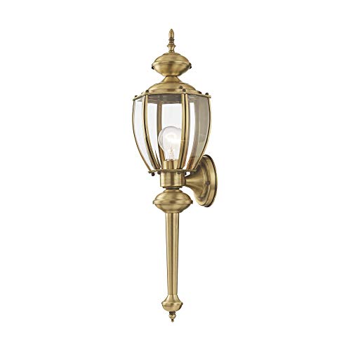 Image of Livex Lighting 2112-01 Basics 1 Light AB Outdoor Wall Lantern, Antique Brass, 7 inchW x 25.25 inchH