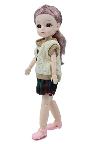 Image of Tickles Movable Joints Cute Beautiful Eyes Fashionable Dress Doll for Kids Girls (Color: White Size: 30 cm)